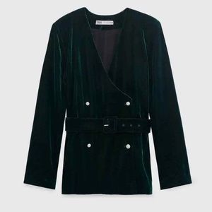 Zara dark green velvet jacket with belt